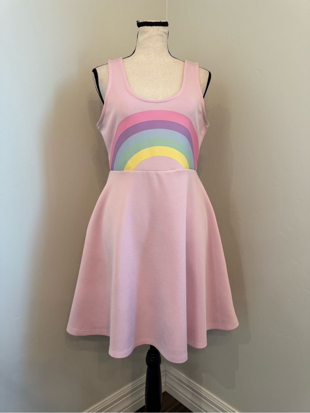Sweet Society Pink Rainbow Fit & Flare Skater Dress Sleeveless Pockets M - Picture 7 of 11
